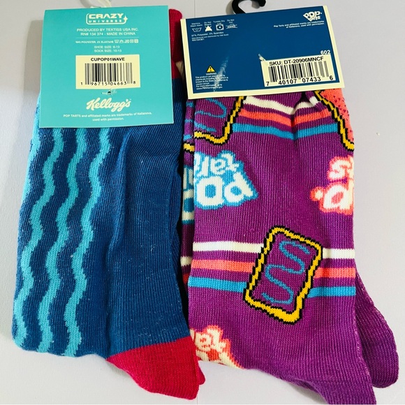 Kelloggs Pop Tarts 2 Pairs Graphic Stretch Crew Socks Adult One Size NWT - Picture 5 of 6
